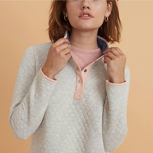 Marine Layer Reversible Quilted Cream Blue Sweater Large - Picture 1 of 5